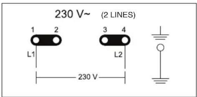 230 V~ (2 LINES) 1 2 L1 3 4 L2 230 V