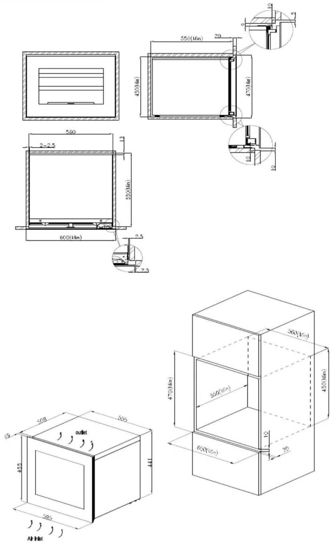 WHIRLPOOL WHW45S2B - Διαστάσεις εγκατάστασης - 1