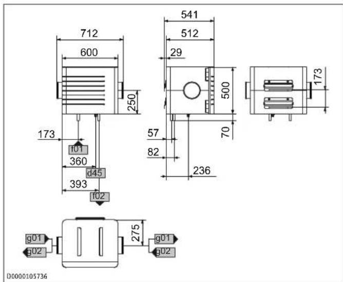STIEBEL ELTRON LWF AR 1.5 - Rozmery a prípojky - 1