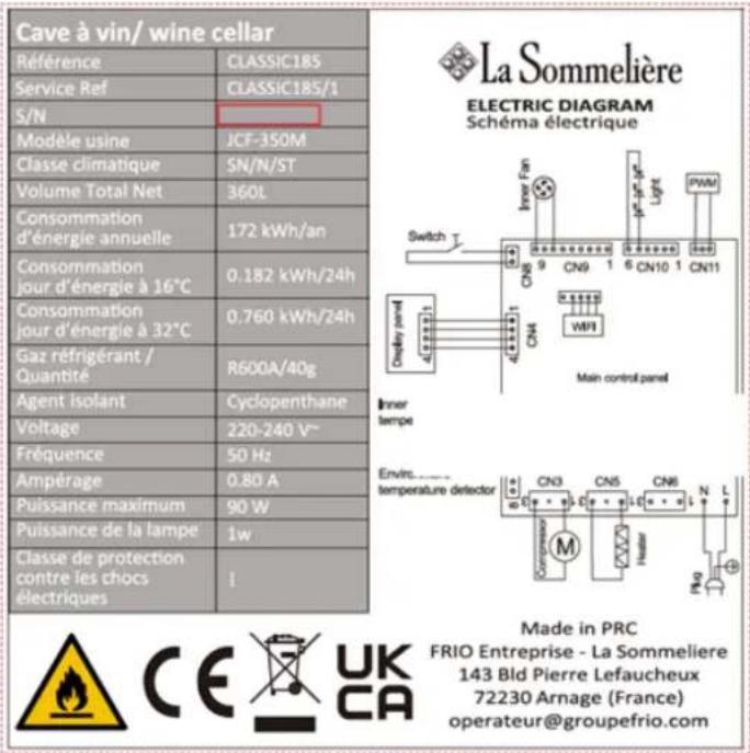 LA SOMMELIERE CLASSIC185 - TARGHETTA INFORMATIVA - 1