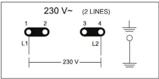 230 V~ (2 LINES) 1 2 L1 3 4 L2 230 V