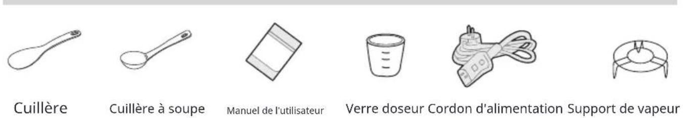 Cuillère Cuillère à soupe Manuel de l'utilisateur Verre doseur Cordon d'alimentation Support de vapeur