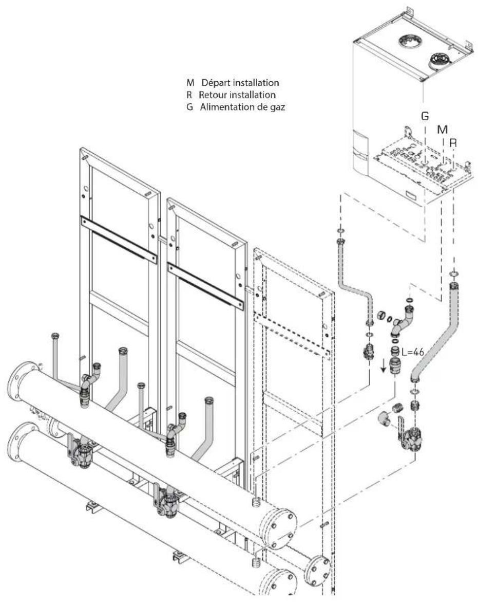 M Départ installation R Retour installation G Alimentation de gaz G M R L=46