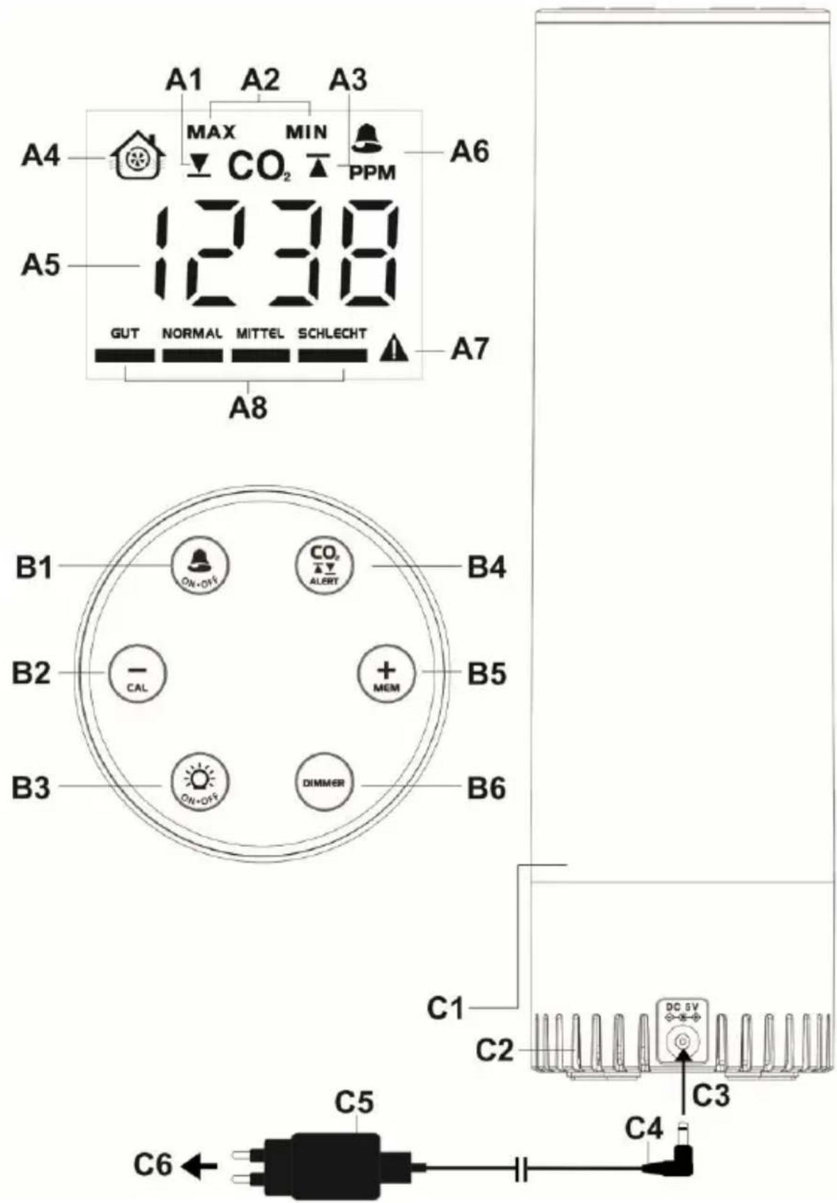 Techno Line WL 1045 - Czujnik jakości powietrza z kontrolą CO₂ i oświetleniem nastrojowym - 1