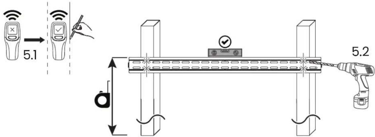 Kanto PT405 - 5a. Mount Wall Plate Assembly (Wood Stud Wall) Montez l'ensemble de plaque murale (montant en bois) Monte el ensamblaje de la placa de pared (muro de madera) - 1