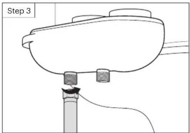 Brondell SSE-25 - Connect bidet hose to bidet attachment Connect the open end of bidet hose to the cold connection under the bidet attachment. - 1