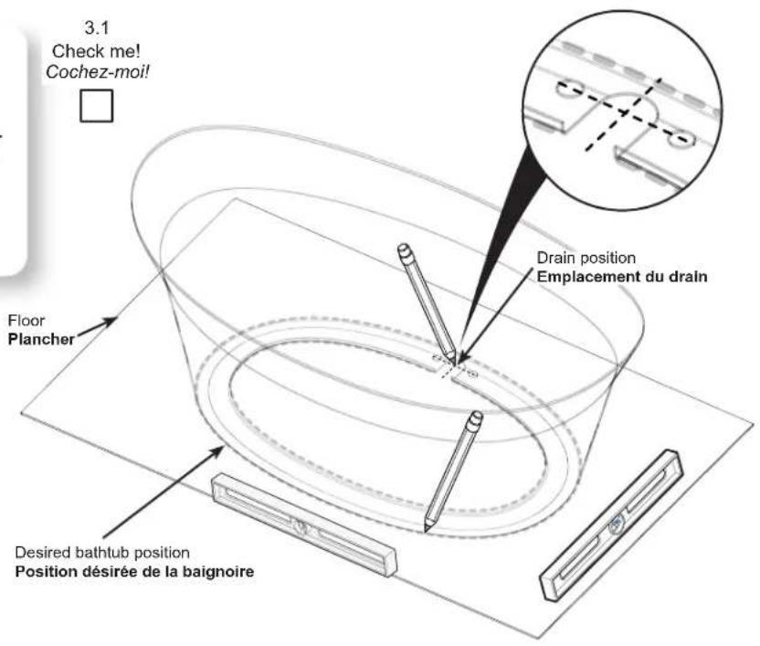 Maax 103903 - Bathtub skirt and drain positioning Positionnement de la jupe de la baignoire et du drain - 4