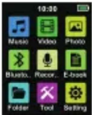 10:00 Music Video Photo Bluetooth.. Record.. E-book Folder Tool Setting