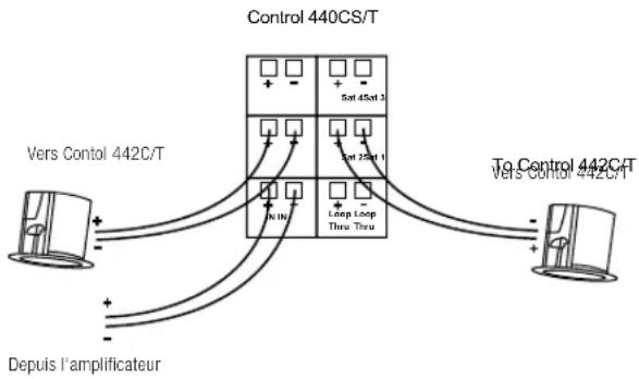 JBL Control 414C/T Micro - Connexion du satellite Control 442C/T au extrêmes-graves (enceinte des graves) Control 440CS/T. - 1