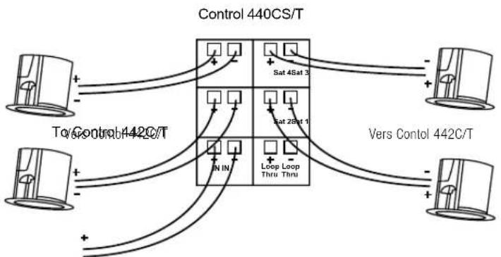 JBL Control 414C/T Micro - Connexion des satellites Control 442C/T au subwoofer Control 440CS/T. - 2