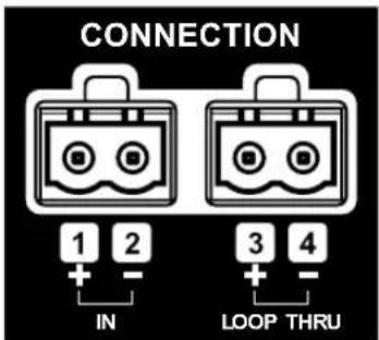 CONNECTION 1 2 + - IN 3 4 + - LOOP THRU