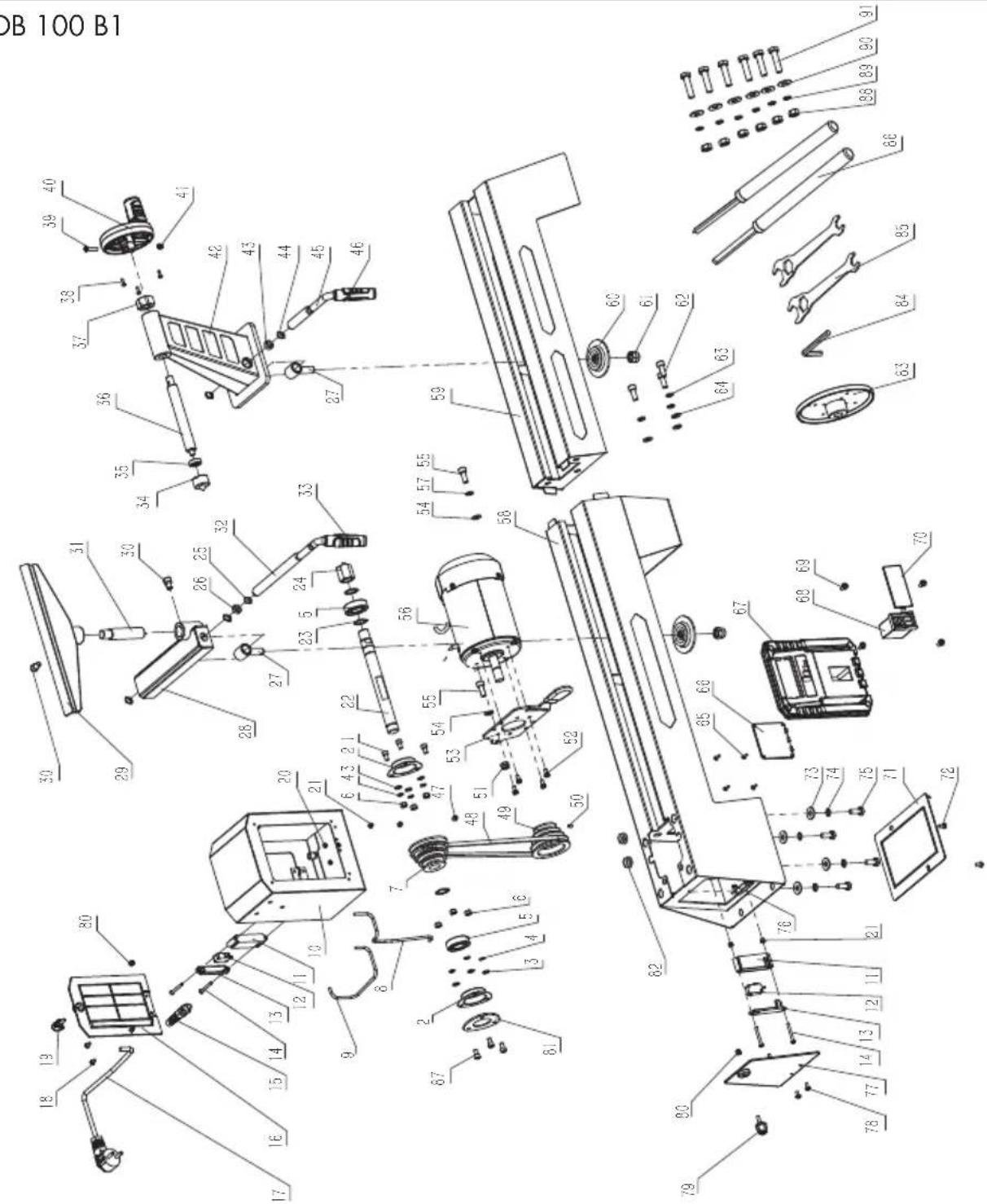 PARKSIDE PDB 100 B1 - Explosionszeichnung • Exploded Drawing Vue éclatée • Explosietekening Výkres sestavení • Výkres náhradných dielov Rysunki eksplozyjne • Eksplosionstegning Plano de explosión • Vista explosa Eksplozijska risba • Robbantott ábra - 1