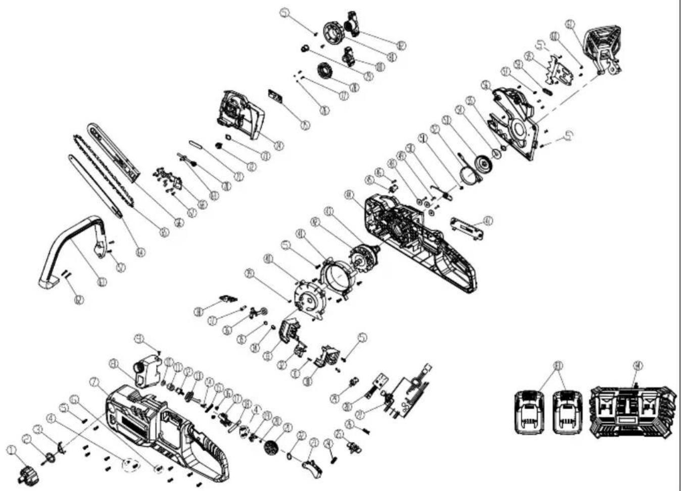 PARKSIDE PPKSA 40-Li B2 - Explosionszeichnung • Exploded view • Vue éclatee • Vista esplosa • Vista explosionada • Explosietekening • Eksploderet tegning • Robbantott ábra • Widok Rozložony • Rozloženy pohled • Rozloženy pohlad - 1