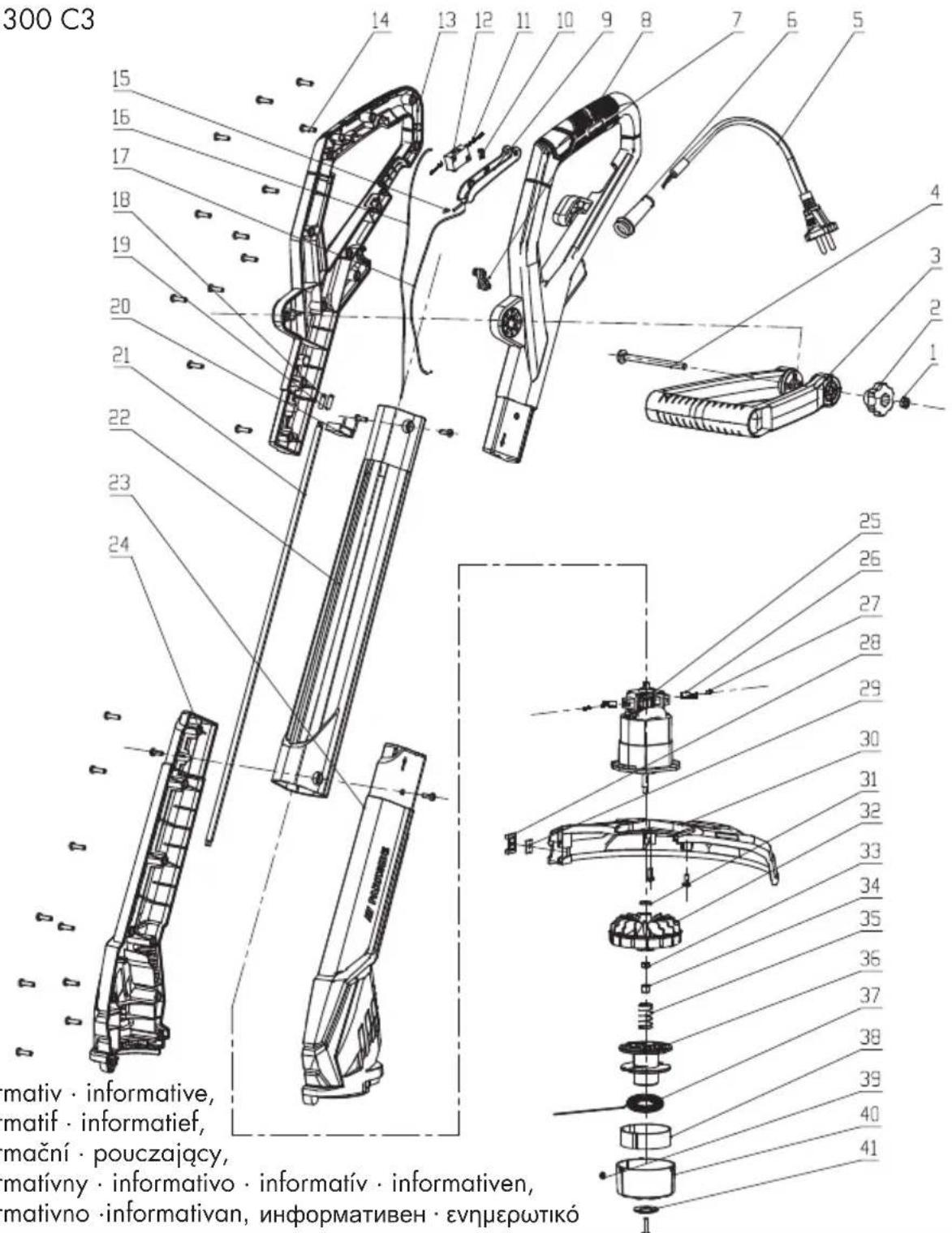 PARKSIDE PRT 300 C3 - Explosionszeichnung • Exploded Drawing Vue éclatée • Explosietekening Rozvinuté náčrtky • Rysunek samorozwijający Nákresy explózií • Eksplosionstegning Plano de explosión • Disegno esploso Robbantott ábra • Eksplozijska risba Eksplozivni crtež • Schemă de explozie Чертеж в перспектива • Епі mérhoç σχεδιαγράμματα - 1