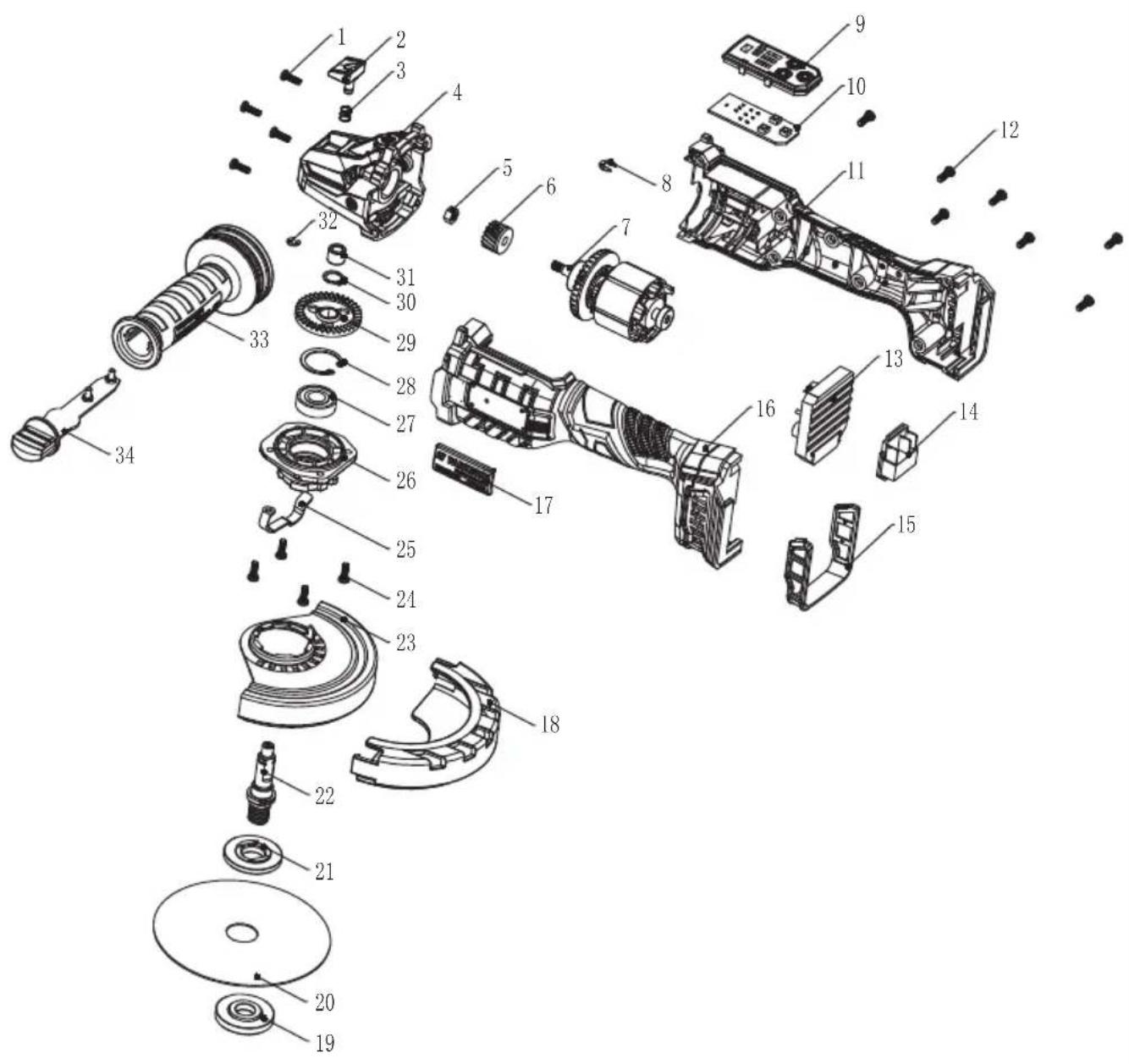 PARKSIDE PWSAP 20-Li F6 - Explosionszeichnung • Exploded view • Vue éclatée • Vista esplosa • Vista explosionada • Explosietekening • Eksploderet tegning • Robbantott ábra • Widok rozłożony • Rozložený pohled • Rozložený pohlád - 1