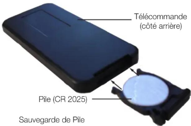 Télécommande (côté arrière) Pile (CR 2025) Sauvegarde de Pile