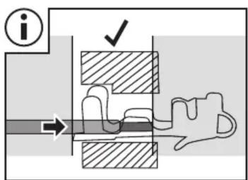Technical diagram showing mechanical assembly with labeled component 'i' and checkmark indicating inspection or clearance