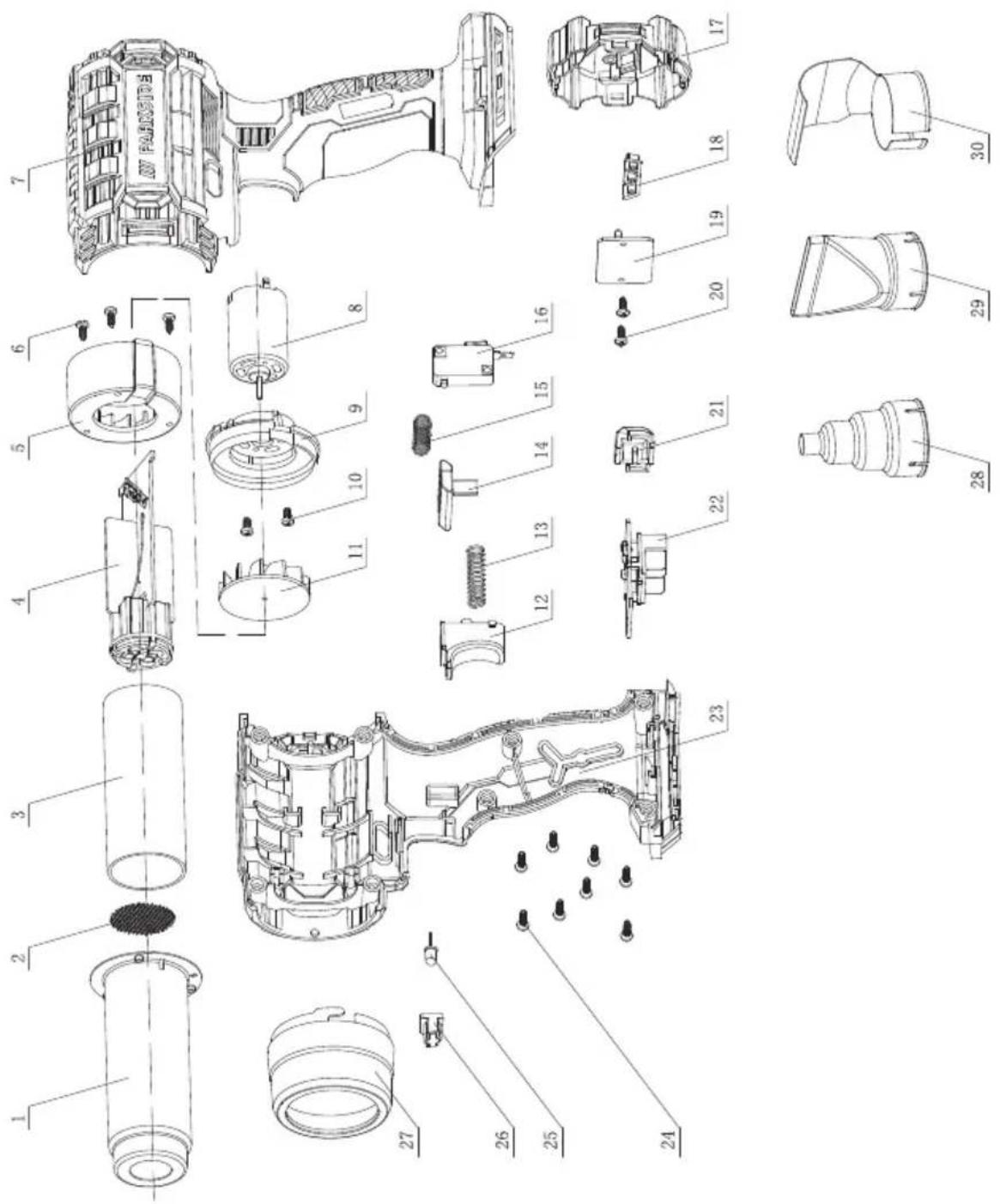 PARKSIDE PHLGA 20-Li D3 - Explosionszeichnung • Exploded view • Vue éclatée • Vista esplosa • Vista explosionada • Explosietekening • Eksploderet tegning • Robbantott ábra • Widok rozłożony • Rozložený pohled • Rozložený pohlád - 1