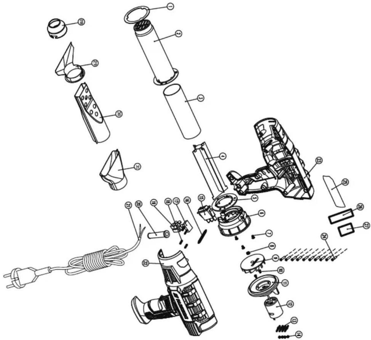 PARKSIDE PHLG 2000 G5 - Explosionszeichnung · Exploded Drawing Vue éclatée · Explosietekening Rysunki eksplozyjne · Rozvinuté náčrtky Nákresy explózii · Eksplosionsstegning Plano de explosión · Vista esplosa Robbantott ábra - 1