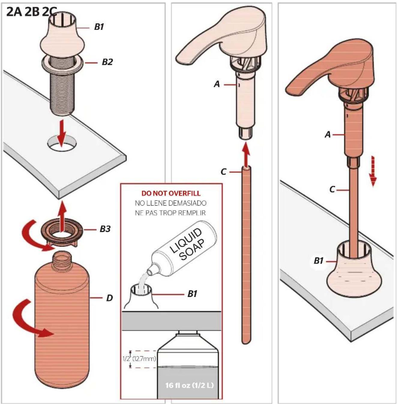 Pfister KSD-SRD - Install Soap Dispenser Instale el dispensador de jabón Installer le distributeur de savon - 1