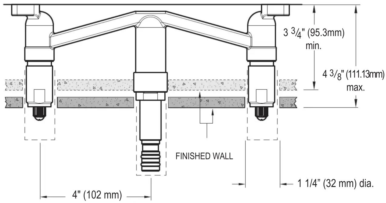 3 3/4" (95.3mm) min. 4 3/8" (111.13mm) max. FINISHED WALL 4" (102 mm) 1 1/4" (32 mm) dia.