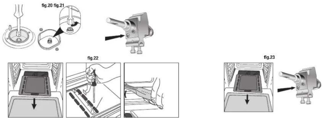 Glem Gas Specialista SE967GIFS MF - RÉGLAGE DU MINIMUM SUR LE BRÛLEUR FOUR ET BRÛLEUR GRILL (fig. 23 page 30) - 1