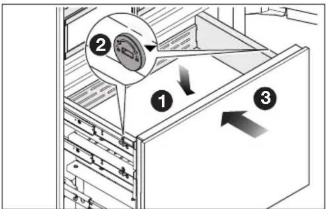 MIELE KFMC 3844 R - Placer le récipient dans le tiroir de congélation - 1