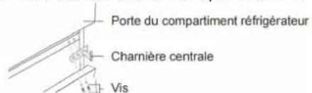 Porte du compartiment réfrigérateur Charnière centrale Vis