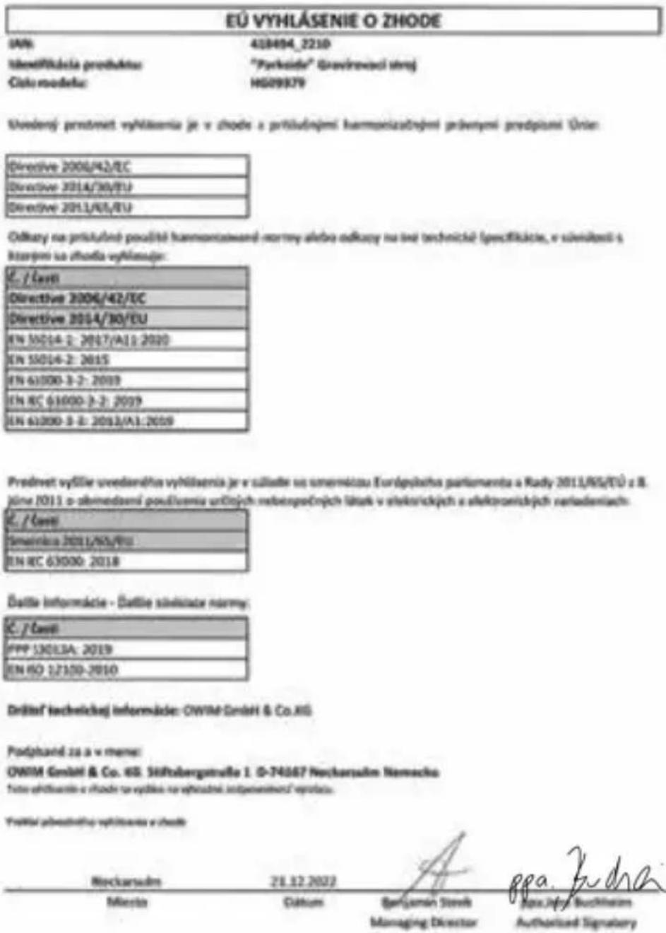 PARKSIDE PGG 15 G6 - ● EÚ vyhlásenie o zhode - 1