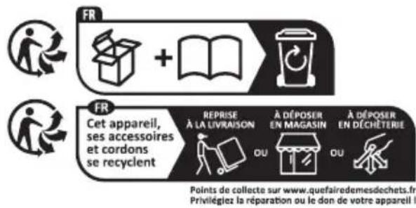FR FR Cet appareil, ses accessoires et cordons se recyclent REPRISE À LA LIVRAISON OU À DÉPOSER EN MAGASIN OU À DÉPOSER EN DÉCHÉTERIE Points de collecte sur www.quefairedemesdechets.fr Privilégiez la réparation ou le don de votre appareil !