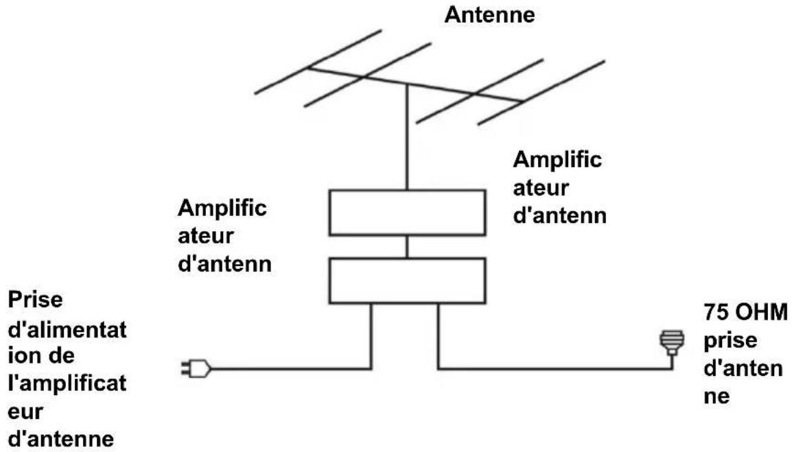 Antenne Amplific ateur d'antenn Prise d'alimentat ion de l'amplificat eur d'antenne Amplific ateur d'antenn 75 OHM prise d'antenne