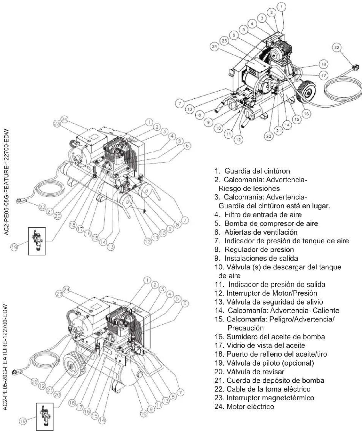 Mi-T-M AM1-PE15-20M - VISTA EXPLOTADA Y EXPLICACIÓN DE ELEMENTOS DE COMPRESOR DE AIRE - 9