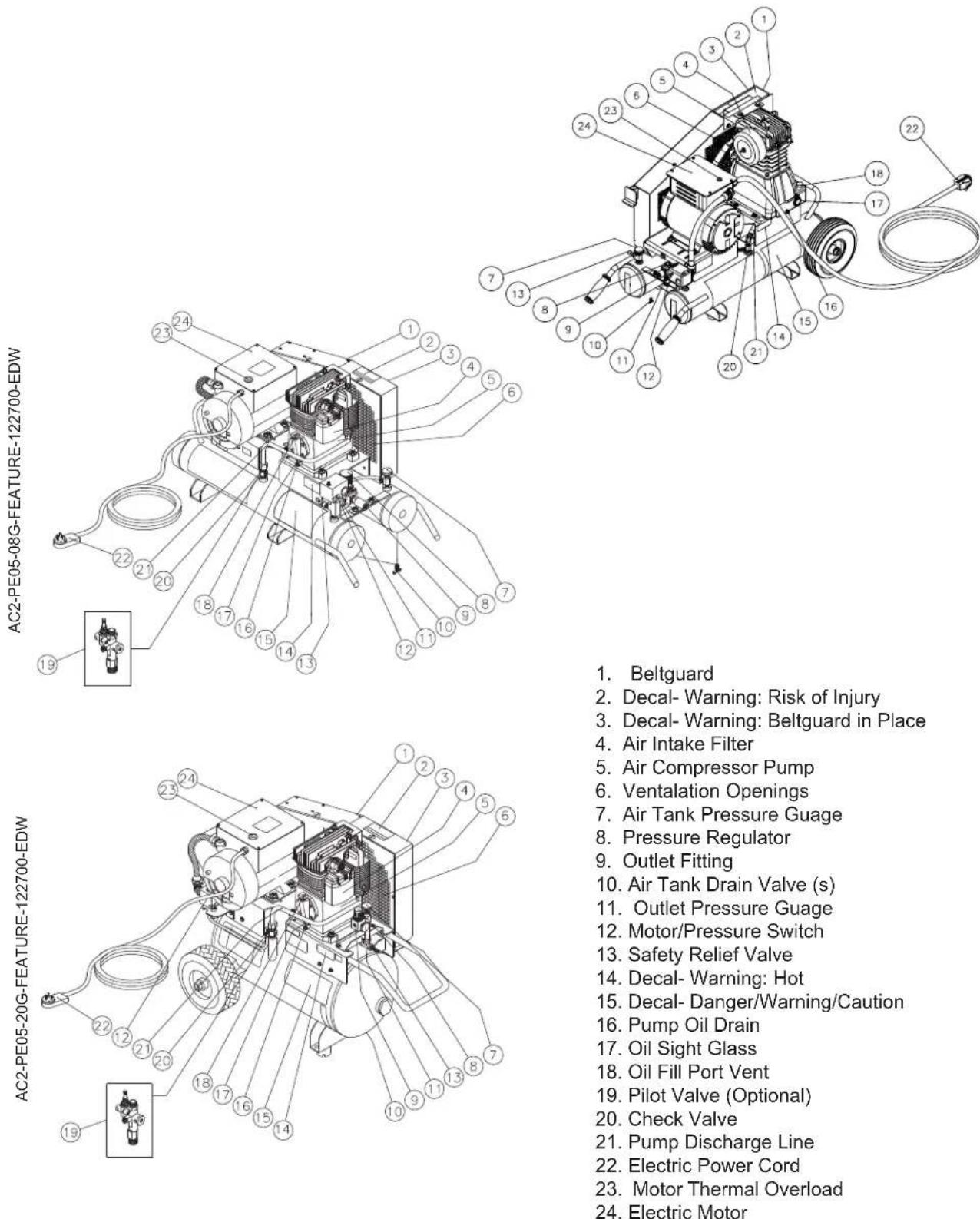 Mi-T-M AM1-PE15-20M - EXPLODED VIEW &amp; EXPLANATION OF AIR COMPRESSOR FEATURES - 9