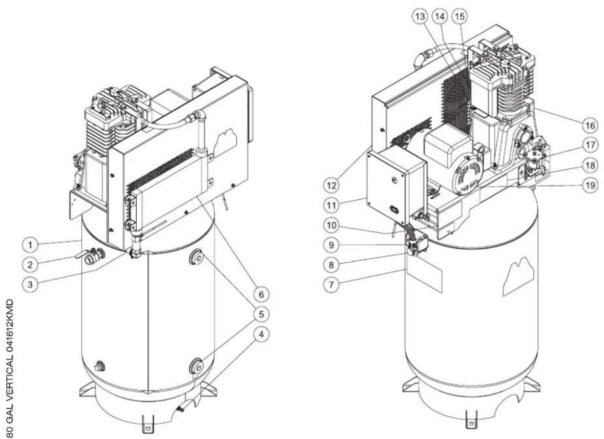 Mi-T-M ACS-23105-80H - COMPRESSEUR VERTICAL INDUSTRIEL DE 80 GALLONS A 2 ETAGES - 1