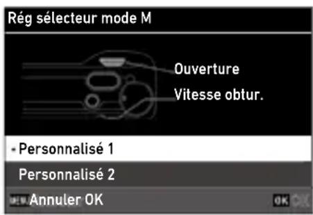 Rég sélecteur mode M Ouverture Vitesse obtur. • Personnalisé 1 Personnalisé 2 Annuler OK