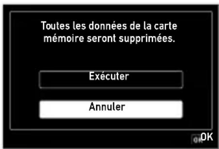 Toutes les données de la carte mémoire seront supprimées. Exécuter Annuler