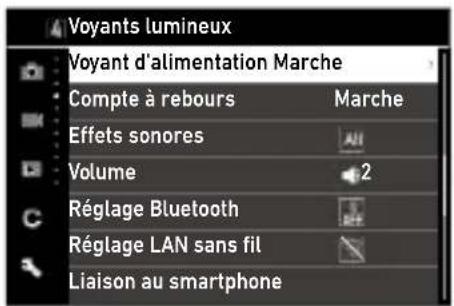 Voyants lumineux Voyant d'alimentation Marche Compte à rebours Marche Effets sonores Volume 2 Réglage Bluetooth Réglage LAN sans fil Liaison au smartphone