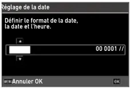 Réglage de la date Définir le format de la date, la date et l'heure. 00 0001 // Annuler OK