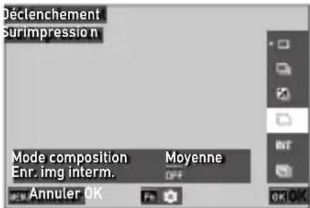 Déclenchement Surimpression Mode composition Moyenne Enr. img interm. Annuler OK