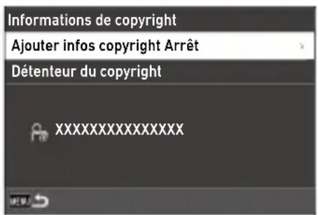 Informations de copyright Ajouter infos copyright Arrêt Détenteur du copyright XXXXXXXXXXXXXX