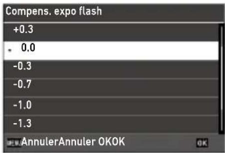 Compens. expo flash +0.3 0.0 -0.3 -0.7 -1.0 -1.3 AnnulerAnnuler OKOK