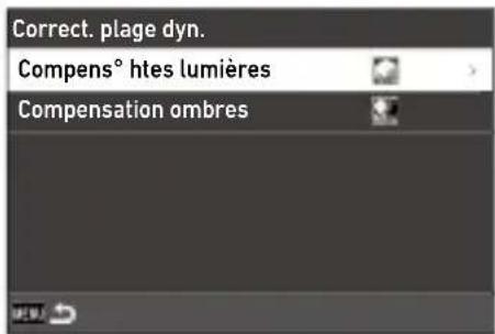 Correct. plage dyn. Compens° htes lumières Compensation ombres