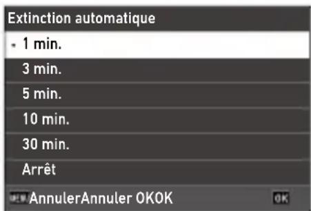 Extinction automatique - 1 min. 3 min. 5 min. 10 min. 30 min. Arrêt AnnulerAnnuler OKOK