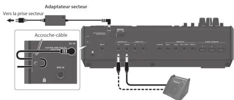Vers la prise secteur Adaptateur secteur Accroche-câble
