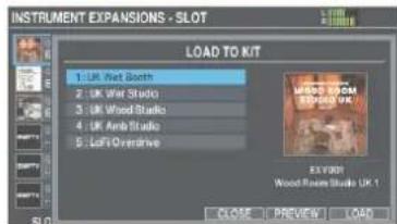 ROLAND V-Drums V51 - 將游標移至您想要載入的Instrument Expansion，再按下[F4](LOAD TO KIT)鍵。 - 1