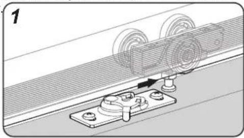 Vevor YMXT-XC40-4B - Hang Door on front leg of track first. Slide pivot pin of hanger into socket and lock into place with clip. Check for smooth travel. - 1