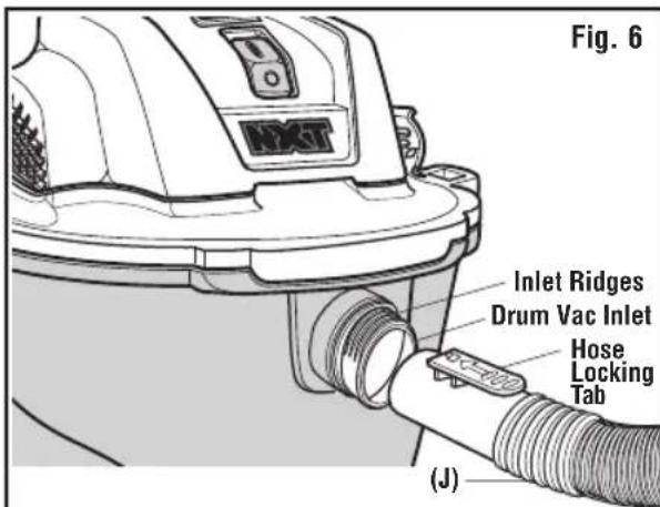 RIDGID HD1200 - ATTACHING AND REMOVING VACUUM HOSE (Fig. 6) - 1