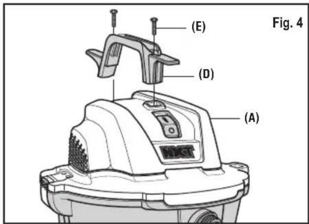 RIDGID HD1200 - ENSAMBLAJE DEL ASA DE TRANSPORTE / ENROLLADOR DEL CABLE DE ALIMENTACIÓN (FIG. 4) - 1