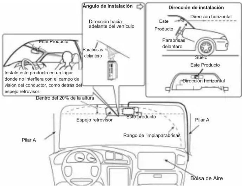 PIONEER VREC-H520DC - Posicion de instalacion especificada en el parabrasas delantero - 1