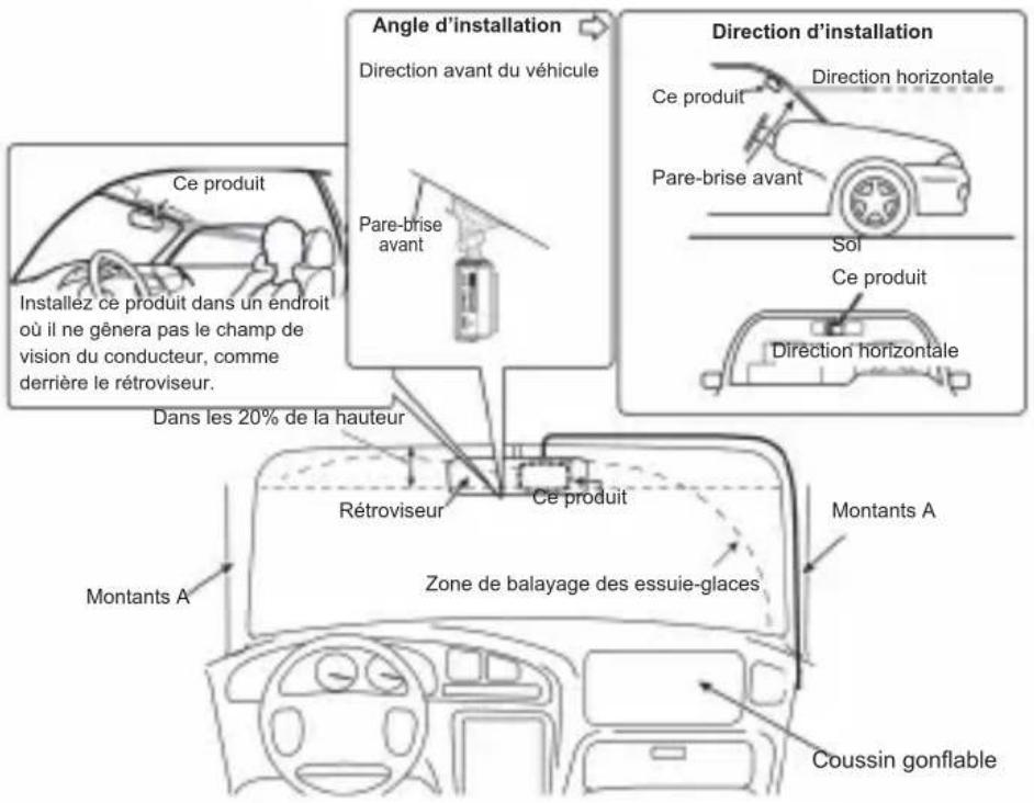 PIONEER VREC-H520DC - Emplacement d'installation defini sur le pare-brise avant - 1